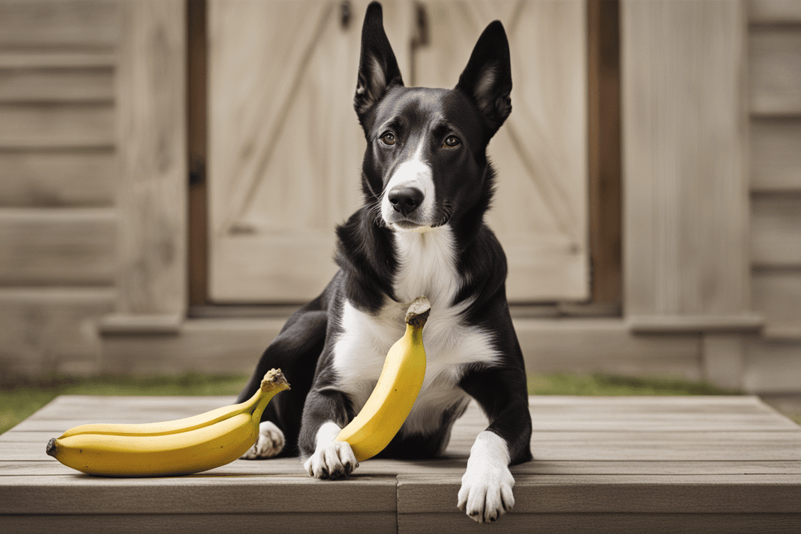 Can dogs eat plantains? 2 dog outside eating a banana