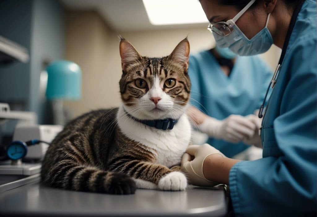 cat with vet on table